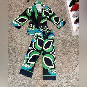 Green & Black Printed Women's Set